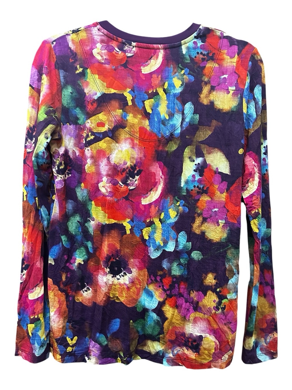 Johnny Was Purple Multi Floral V-Neck Long Sleeve Tee - Picture 3 of 7